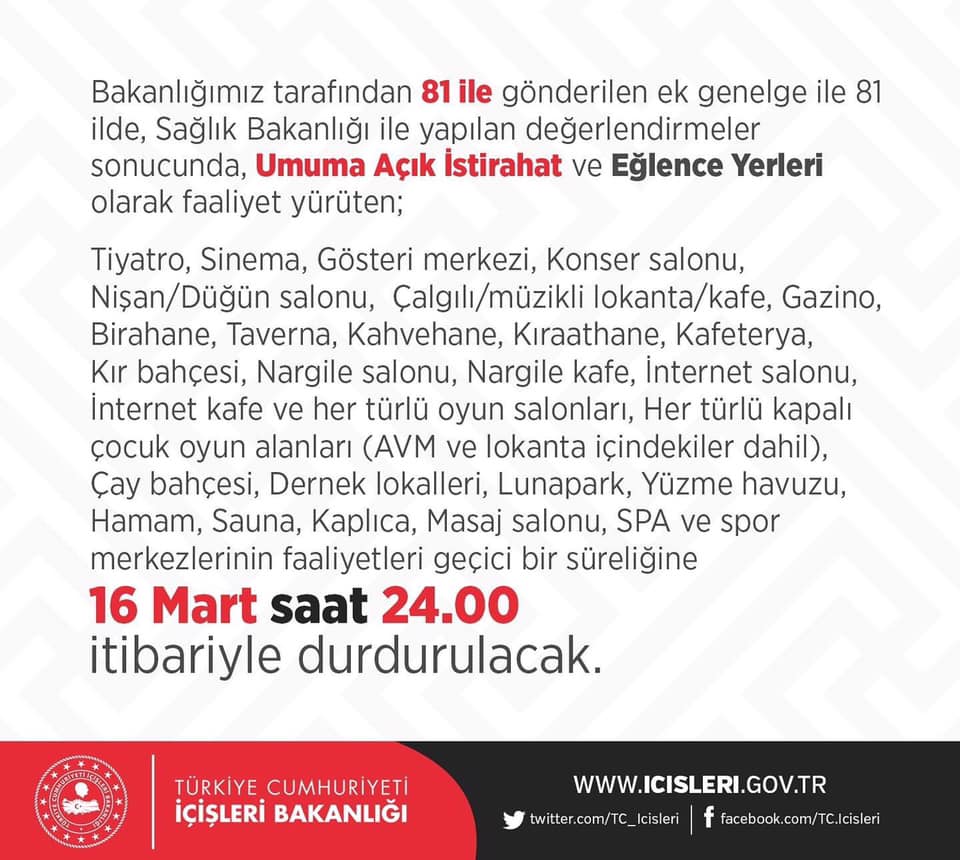 Eğlence Yerleri Kapatıldı